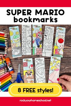 the super mario bookmarks are 8 free styles for kids to color and learn how to use them