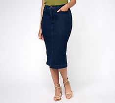 Offering a blend of classic charm and contemporary style this denim skirt is suitable for almost any occasion. Pair it with a tucked-in blouse and heels for an elevated look at the office or combine it with a casual tee and sneakers for a laid-back weekend ensemble. From Peace Love World. Casual High Rise Pencil Skirt For Spring, Casual High-rise Pencil Skirt For Spring, Mid-rise Cotton Skirt For Workwear, Spring Business Casual Dark Wash Bottoms, Chic Knee-length Lined Denim Skirt, Spring Denim Workwear Skirt With Lining, Medium Wash Knee-length Workwear Bottoms, Spring Lined Denim Skirt For Work, Spring Workwear Lined Denim Skirt