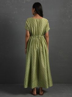 Green Block Printed Handwoven Chanderi Maxi Dress By The Neem Tree now available at Trendroots Green Anarkali Maxi Dress For Spring, Green Floor-length Cotton Dress, Green Maxi Dress, Green Fits, Green Maxi, Maxi Dress Green, Best Deal, Cotton Silk, Model Height