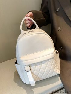 BagForLove - Sophisticated Quilted Backpack for Women & Professionals Product Description Color White Strap Type Adjustable Composition 100% Polyurethane Pattern Type Quilted Bag Size Small Closure Type Zipper Type Classic Backpack Style Fashionable Material PU Features High-capacity Size Chart INCH CM Handle Height Strap Length Bag Height Bag Width Bag Length 2 inch 37.4 inch 12.6 inch 6.3 inch 9.1 inch Handle Height Strap Length Bag Height Bag Width Bag Length 5 cm 95 cm 32 cm 16 cm 23 cm Deta Synthetic Bags With Zipper Closure For Everyday Use, Everyday Synthetic Bags With Zipper Closure, Chic White Shoulder Backpack, Chic White Backpack For Daily Use, Quilted Backpack, Backpack Style, Backpack For Women, Classic Backpack, Professional Women