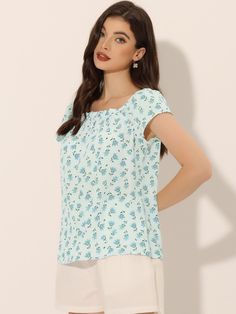 Shop Allegra K for square neck casual peasant tops cap sleeve floral print blouse you are looking for, get more women's blouses for yourelf. Order now! Free Returns! Casual Cap, Fitted Blouses, Blouse Short Sleeve, Women's Blouses, Stylish Blouse, Cute Blouses, Floral Print Blouses, Peasant Tops, Print Blouse