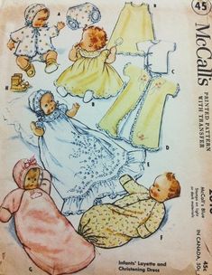 an old fashioned sewing pattern for baby's clothes and doll outfits, including ones that are