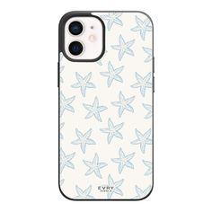 an iphone case with white and blue stars on the front, featuring a starfish pattern