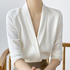 Vintage Cardigan Sweater, Chiffon Shirt Blouse, White Blouse Top, White Long Sleeve Blouse, Sweater Vest Women, White Long Sleeve Shirt, Elegant Blouses, High Waist Fashion, Blouse Tops