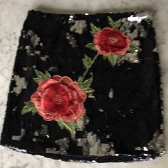 Brand New, One Of Forever 21 High Quality Item. Roses Embroidered, Sequins Changing Color From Black To Silver, 15,5 Inches Long, 26 Inches Waist, It Will Stretch For Another Inch Spring Floral Embroidered Mini Skirt For Party, Party Mini Skirt With Floral Embroidery, Floral Embroidered Mini Skirt For Party, Embroidered Mini Skirt For Party, Embroidered Skirt, Forever 21 Skirts, Black Silver, Forever 21, Womens Skirt