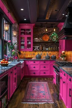 Colorful Kitchen Ideas, Kitchen Color Trends, Kitchen Design 2024, Deco Rose, Colorful Kitchen, Pink Kitchen, Kitchen Color, Dream House Interior, Dream Rooms