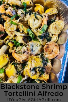 tortellini with shrimp in a cream sauce Tortolini Recipe, Shrimp Tortellini Alfredo, Blackstone Shrimp, Shrimp Tortellini, Frozen Tortellini, Frozen Shrimp Recipes, Tortellini Alfredo, Spinach Tortellini, Pesto Tortellini