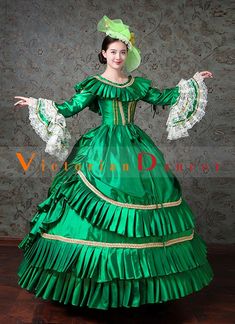 Green Victorian Fancy Palace Masquerade Ball Gown Carnivale Women Marie Antoinette Dress   Condition: Brand New  Color: amp;nbsp; As Picture  Material: Satins And Lace  Silhouette: Ball Gown  Sleeve Length: Long Sleeve  Dresses Length:Floor-Length  Neckline:O Neck  Decoration: Printed  Style: Vintage  Includes: Dress + Headwear    amp;nbsp; Elegant Green Victorian Dress For Costume Party, Carnival Fitted Dress With Ruffles, Regency Style Ruffled Dress For Costume Party, Elegant Green Gown For Costume Party, Victorian Ball Gown For Costume Party, Carnival Costume Dress With Ruffles, Victorian Style Ball Gown For Costume Party, Victorian Green Costume Dress, Regency Style Ruffled Party Dress