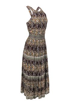 Take the floral trend into autumn with this dress from Sea NY! A rich brown and yellow floral print makes this bohemian-inspired piece perfect for those transitional months. Pair with sandals and a hobo bag, or wear with booties and a jean jacket on those chilly fall days. Size 4 Shell: 100% Viscose Lining: 100% Polyester Concealed side zipper Lined Maxi, tiered silhouette Scoop neckline Sleeveless Crisscross design on back Floral print design Bust 34" Waist 30" Shoulder to hem 53" Brown Floral Print, Floral Trends, Sea Ny, Floral Print Design, Tiered Maxi Dress, Brown Floral, Autumn Day, Yellow Floral, Hobo Bag