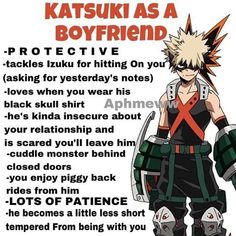 an anime poster with the caption that says, katsuka as a boyfriend