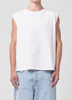 Seth Muscle Tee in Wired front White Muscle Tee, 90s Jeans, Sleeveless Tee, Product Development, Muscle Tee, Muscle Tees, Best Sellers, Light Grey, Top Styles