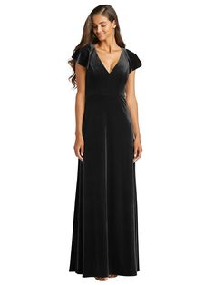 Flutter Sleeve Velvet Maxi Dress with Pockets | The Dessy Group Elegant Velvet V-neck Maxi Dress, Velvet Floor-length Maxi Dress, Elegant Full-length Velvet Dress, Chic Velvet V-neck Dress For Formal Events, Party Dresses With Sleeves, Velvet Evening Dress, Velvet Party Dress, Maxi Dress With Pockets, Beautiful Evening Dresses