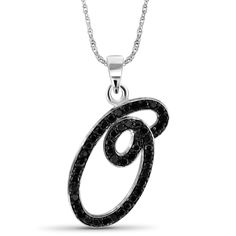 Diamonds Fit to Dazzle: Your new JewelExcess black diamond initial pendant necklace is a stunning piece of letter art. Carefully chosen black diamonds sparkle and glisten on your neck. Add to your jewelry collection and let your style take center stage with a new initial, diamond pendant. Personalized, Polished .925 Sterling Silver: Your cursive initial necklace pendant is crafted from durable sterling silver and includes an 18” rope chain, so you can adorn it instantly, right out of the box. Ou Personalized Black Pendant Necklaces, Black Personalized Pendant Necklaces, Black Initials Jewelry For Anniversary, Black Jewelry With Initials For Anniversary, Personalized Black Necklaces For Anniversary, Personalized Black Jewelry For Anniversary, Black Round Jewelry With Initials, Black Personalized Initial Pendant Jewelry, Personalized Black Initial Pendant Jewelry