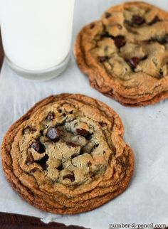 chocolate chip cookies and a glass of milk