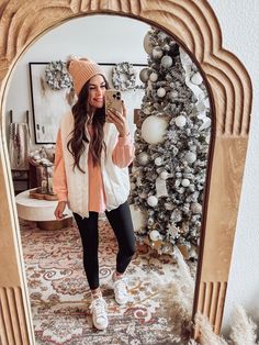 colorful holiday casual from pink lily! size small in the leggings, sweatshirt, and oversized vest. amber20 for 20% off #LTKHoliday #LTKSeasonal #LTKstyletip Checkered Beanie, Oversized Vest, Pink Checkered, Rosy Cheeks, Pink Lily, Lily, Leggings