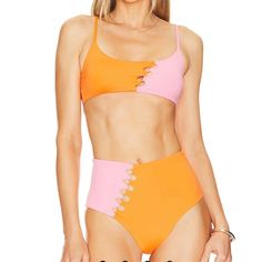 Brand New With Original Tags Top Is A Medium Bottom Is A Small Pink Beach Swimwear With Cutout, Pink Cutout Swimwear For Beach, Pink Cutout Swimwear, Pink Cutout Swimwear For The Pool, Pink Cutout Swimwear For Pool, L Space, High Waist Bottoms, Bralette Tops, Orange Fashion