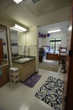 the bathroom is clean and ready to be used as a child's playroom