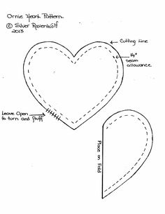 two heart shapes are shown with the outlines for each one to be cut out