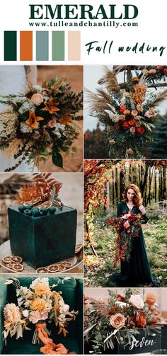 the fall wedding color palette is green and orange