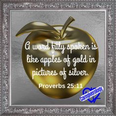 an apple with the words proves 25 11 on it, in gold and silver