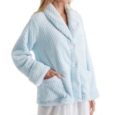 La Cera 100% Polyester Honeycomb Fleece Bed Jacket (8825). Snuggle into the cuddly warmth of this bed jacket. It's perfect for wearing in bed as well as any time you want another layer against the cold. Made of polyester. Plush, cuddly fleece is so wonderfully soft and warm. Full button front with 3 functional buttons. Shawl collar. Long sleeves have wide cuffs that are sewn in place. Patch pockets at lower front keep your hands warm. Lighter-than-air feel with heavyweight warmth. Perfect for co Bed Jackets, Bed Jacket, Womens Fleece, Shawl Collar, Sewing Ideas, Fleece Jacket, Honeycomb, Coats For Women, Shawl