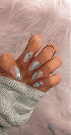 Green And Blue Nail Art, Nails Acrylic Abstract, Blue Minimal Nails, Aesthetic Short Acrylic Nails, Colorful Minimalist Nails, Nail Abstract, Abstract Tech Aesthetic Outfit, Nail Inspo Abstract, Nail Ideas Abstract