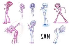 some cartoon characters are standing in different poses