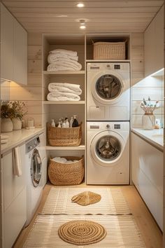 a washer and dryer in a small room