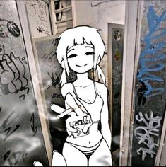 A Drawing, A Girl, Graffiti, Wall