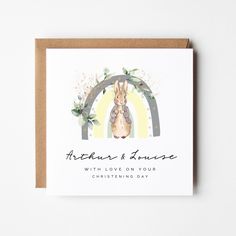 a greeting card with an image of a rabbit in the background and text that reads, mother & dance welcome to the world