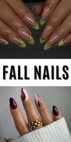 Nail Art Inspiration Short Nails, Dark Fall Almond Nails, Simple Nail Inspo Fall, Almond Shape Fall Nails Ideas, Simple Unique Nails, Fall Burgundy Nail Designs, Fall Nails Almond Shape Short, Plum Fall Nails, Fall Almond Nails Designs