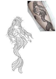 a woman's arm with a mermaid tattoo on it