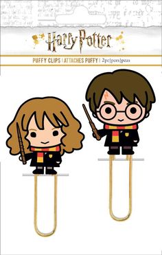 harry potter and hermih paper clip set with the hog potters logo on them