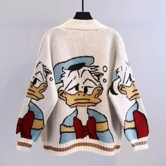 Super Fun And Cute Donald Duck Sweater Loose Fit Style Casual Sweaters Women, Thick Knit Cardigan, Gold Beach, Sweaters Women, Cardigan Beige, Winter Mode, Daffy Duck, Winter Cardigan