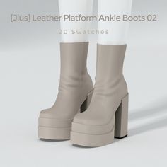 a pair of white high heeled boots on top of a white background with the words, just leather platform ankle boots 020 swatches