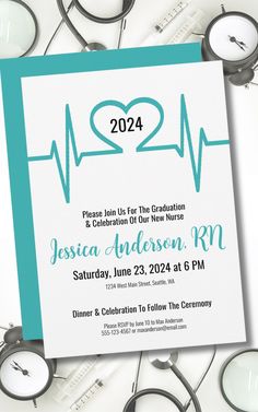 Simple Heart Beat Medical Nursing Graduation Invitation Heart Medical, Heartbeat Line, Medical Nursing, White Coat Ceremony, Medical School Graduation, Nursing Pins, Nursing School Graduation, Graduation Invitation, Nursing Graduation