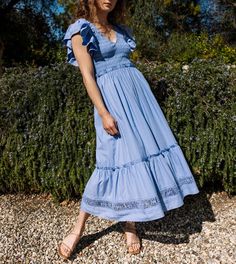 Shop Gladys Ankle Dress | Cleobella Spring Dresses For Women, Ankle Dress, Blue Beauty, Dress Spring, Ruffle Sleeves, Spring 2024, Linen Dresses, Ethical Fashion, Spring Dresses