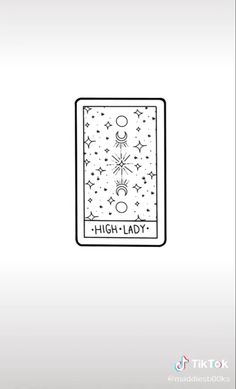 the high - lady playing card is drawn in black and white, with stars on it