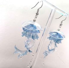 Grey Jellyfish, Jellyfish Earrings, Blue Jellyfish, Jelly Fish, Magical Jewelry, Poses References, Funky Jewelry, Fantasy Jewelry, Dream Jewelry