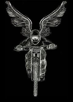 a drawing of a motorcycle with wings on it