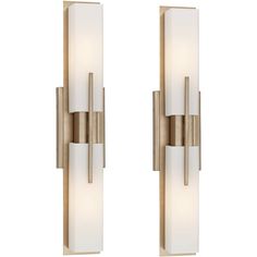 Add a comforting contemporary look to your bath or vanity area with this set of two white glass and burnished brass bath bar light fixtures from the Possini Euro Design Midtown collection. Attractive and versatile transitional style 2-light wall fixture can be mounted vertically as shown, or horizontally. Add one to each side of a bathroom mirror on the vertical, or hang horizontally above the mirror. This chic light looks great in any direction. Aesthetician Room, Bathroom Mirror Lighting, Master Bath Mirror, Bar Light Fixtures, Bathroom Lighting Sconces, Mirror And Sconces, Master Bath Lighting, Future Furniture, Glamorous Bathroom