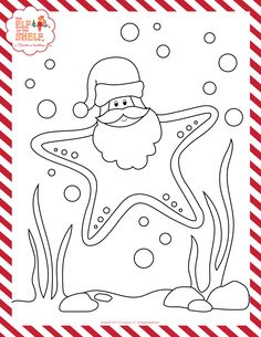 santa claus under the sea coloring page for kids to print out and color on christmas