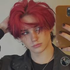 Guys With Red Hair Aesthetic, Guy With Colored Hair, Red Hair Men Aesthetic, Red Hair Boy Aesthetic, Red Dyed Hair Men, Red Hair Men Dyed, Guy With Red Hair, Mens Red Hair Dyed, Guys With Red Hair Dyed