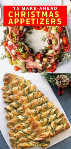 christmas appetizers are displayed on the table