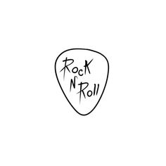 a black and white drawing of a rock n roll guitar pick