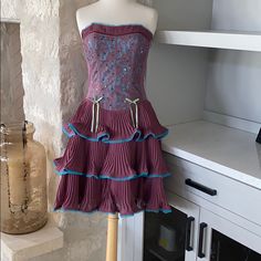 Corseted Dress With Tiered Starburst Pleated Ruffled Skirt Bottom. Mint Condition Sparkly Short Dresses, Sparkly Short Dress, Teal Outfits, Aesthetic Dress, Dresses Aesthetic, Betsey Johnson Dresses, Ruffled Skirt, 80s Dress, Dress Inspo