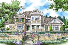 this is an artist's rendering of the front elevation of these european house plans