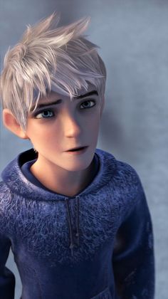 an animated image of a boy with blonde hair wearing a blue sweatshirt and looking at the camera