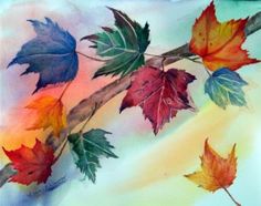 watercolor painting of autumn leaves on a branch