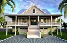 this is an artist's rendering of a house with stairs leading up to the front door